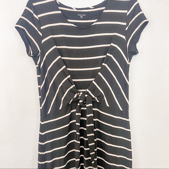 Garnet Hill Short Sleeved Tie Twist Striped Midi Dress - Picture 5 of 11